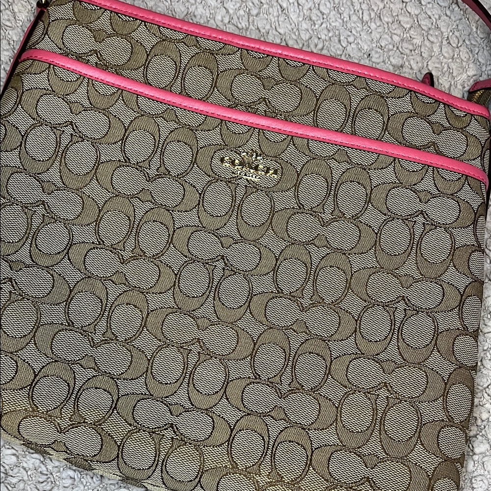 Coach Tan and Pink Signature Crossbody Bag - Picture 5 of 16